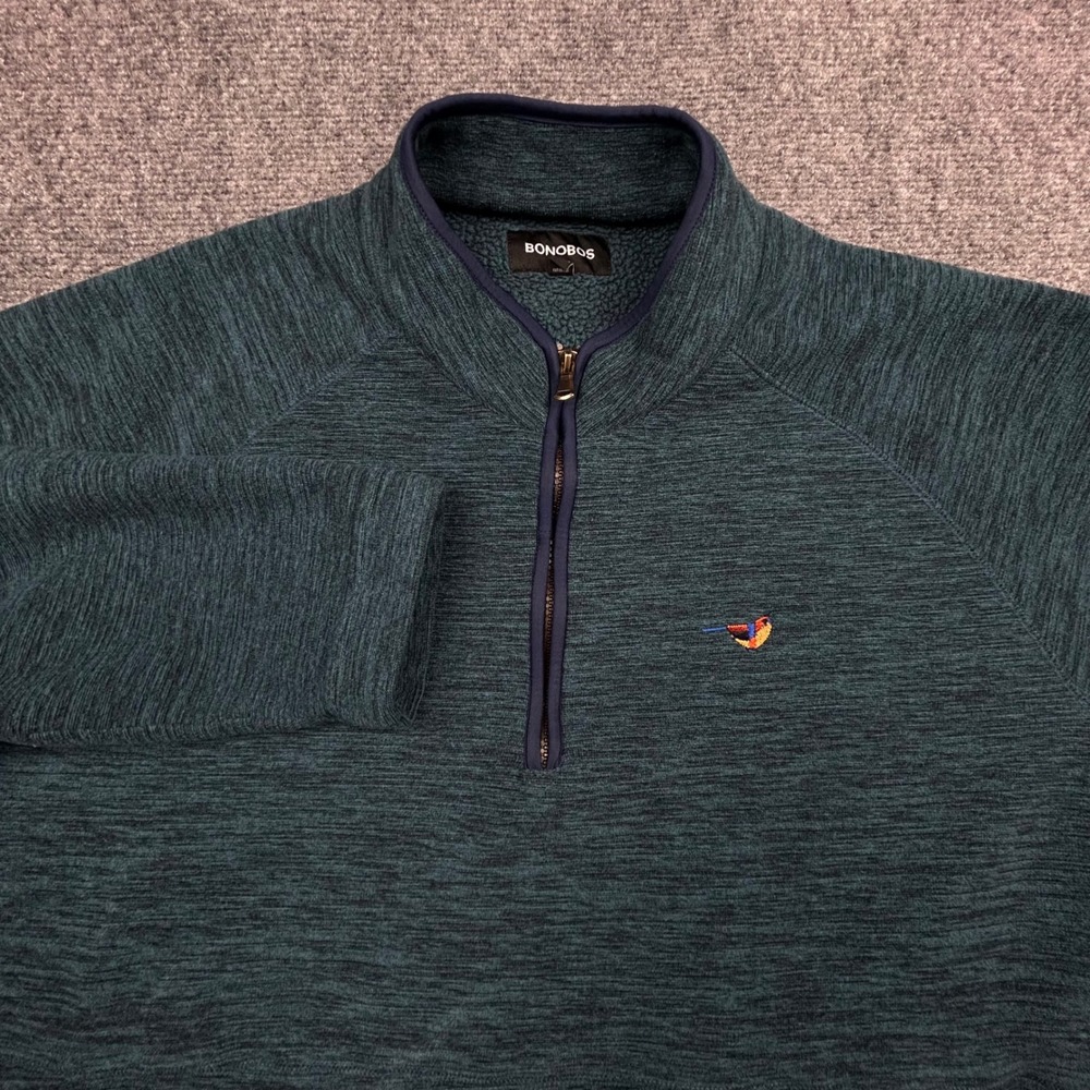 Bonobos Quarter-Zip Pullover Mens L‎ Teal Marled Fleece Raglan Jacket BKT11092N
